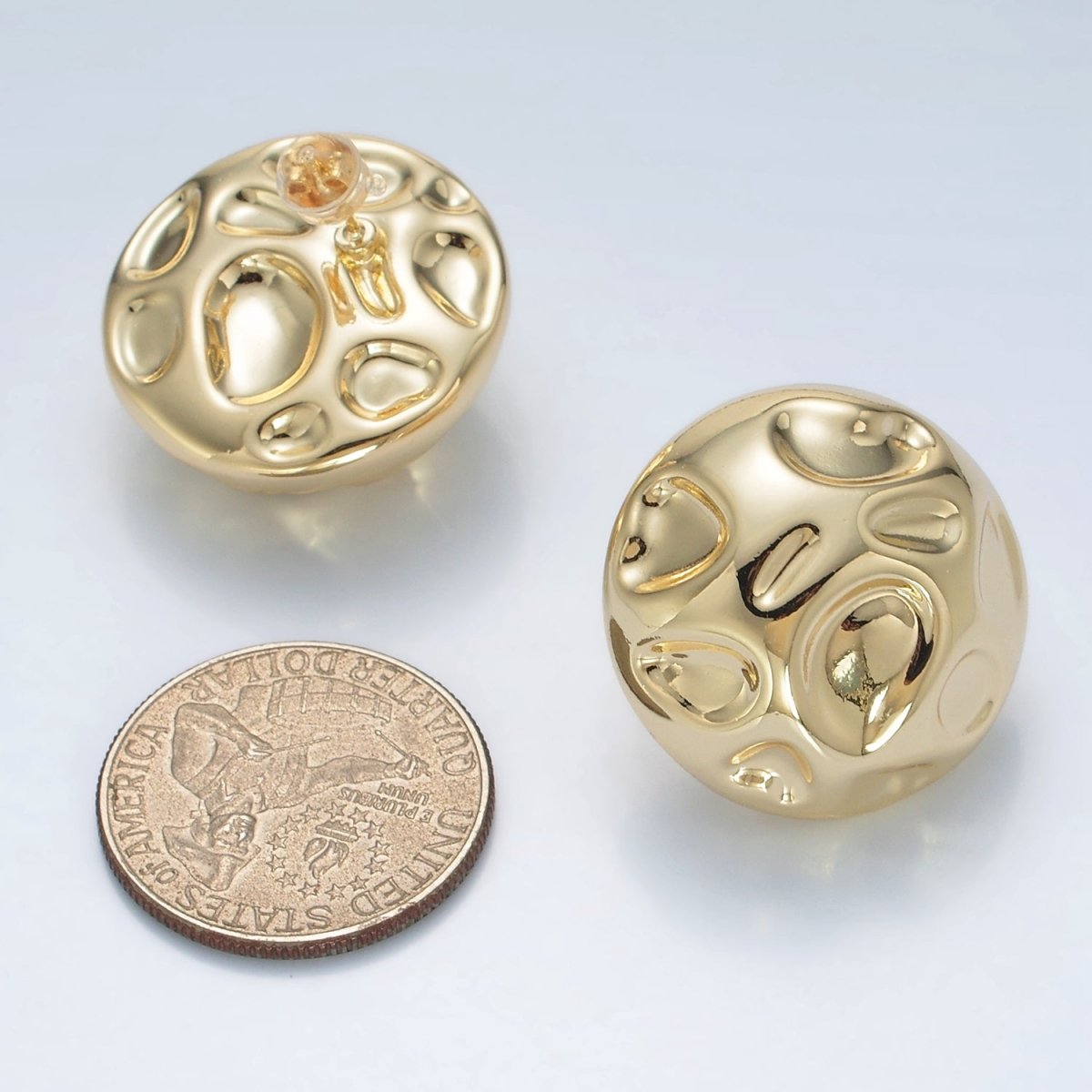 Molten Hammered Round Lightweight Stud Earrings in Gold & Silver | AD680 AD681