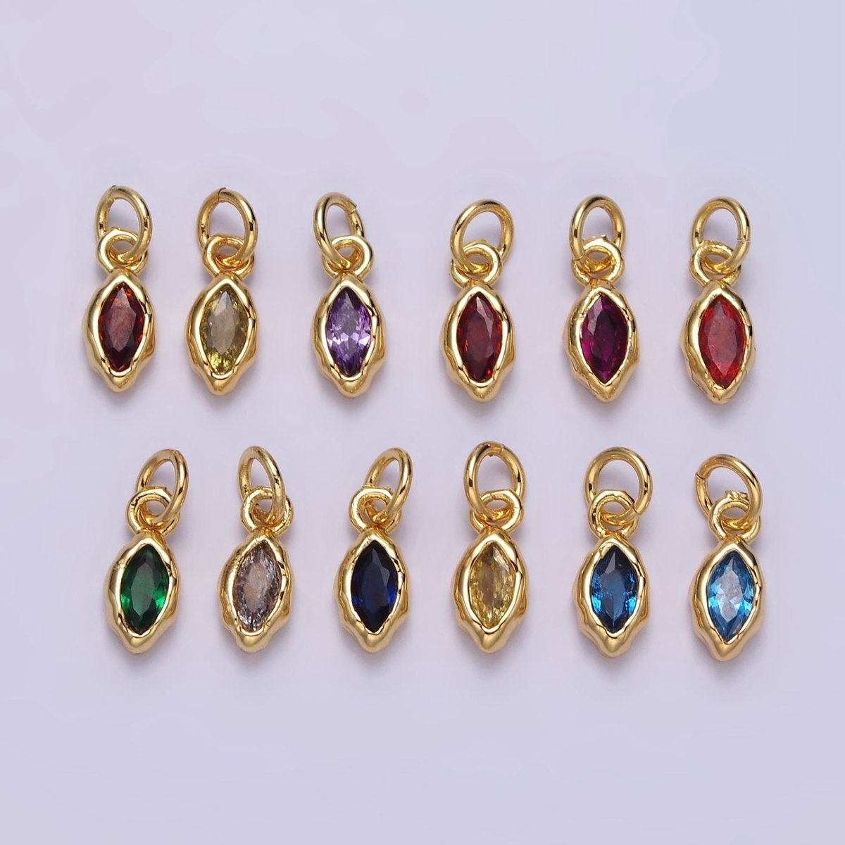 14K Gold Filled Molten Marquise Personalized Birth Month CZ Charm | AC-1378 - AC-1389