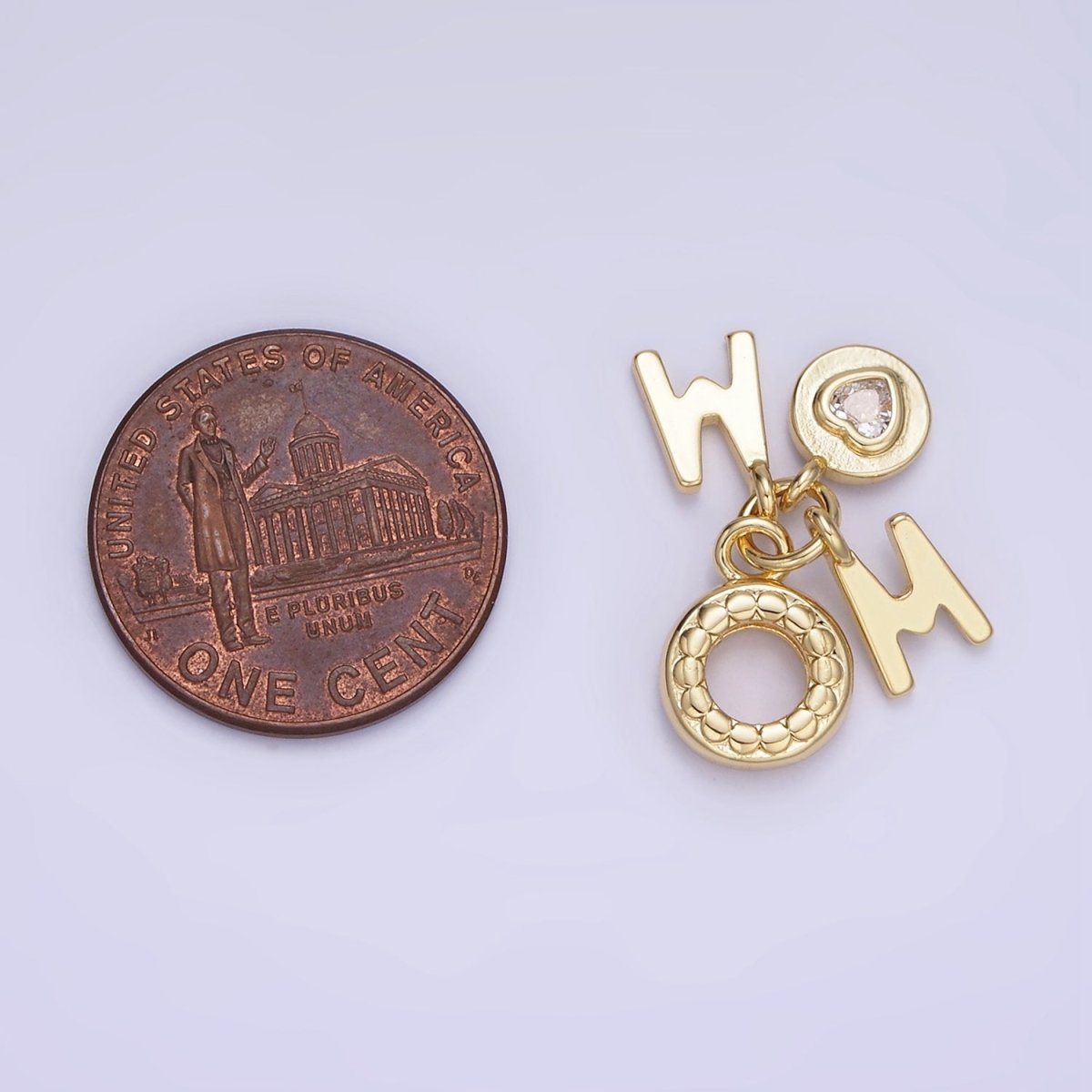 14K Gold Filled "MOM" Script Heart CZ Dotted Open Round Drop Charm | AG629 - DLUXCA