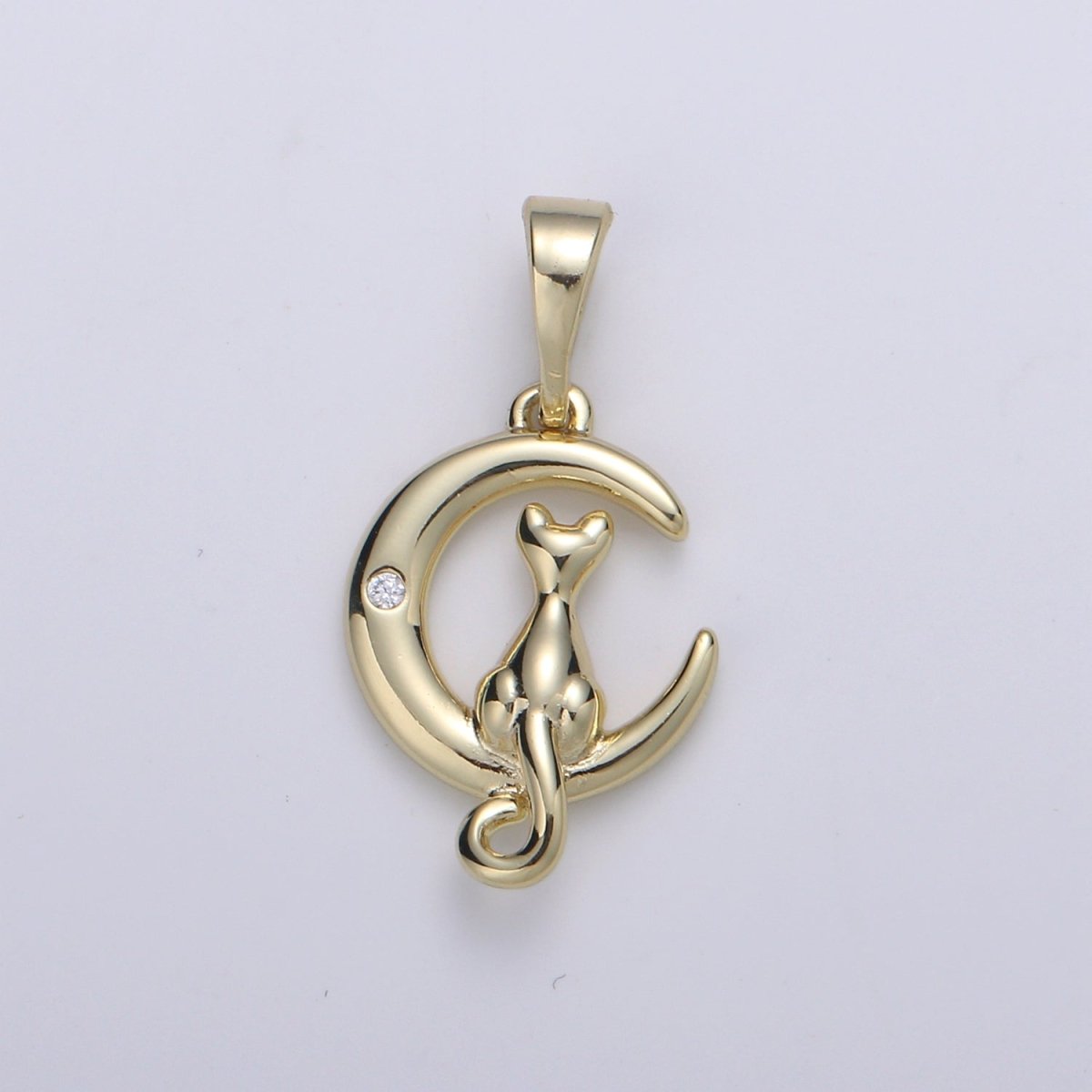14k Gold Filled Moon Cat Pendant, Cat Charm Necklace, Cat and Moon Gift, Celestial Jewelry, Cat Lover's Gift Jewelry Necklace Supply J-092