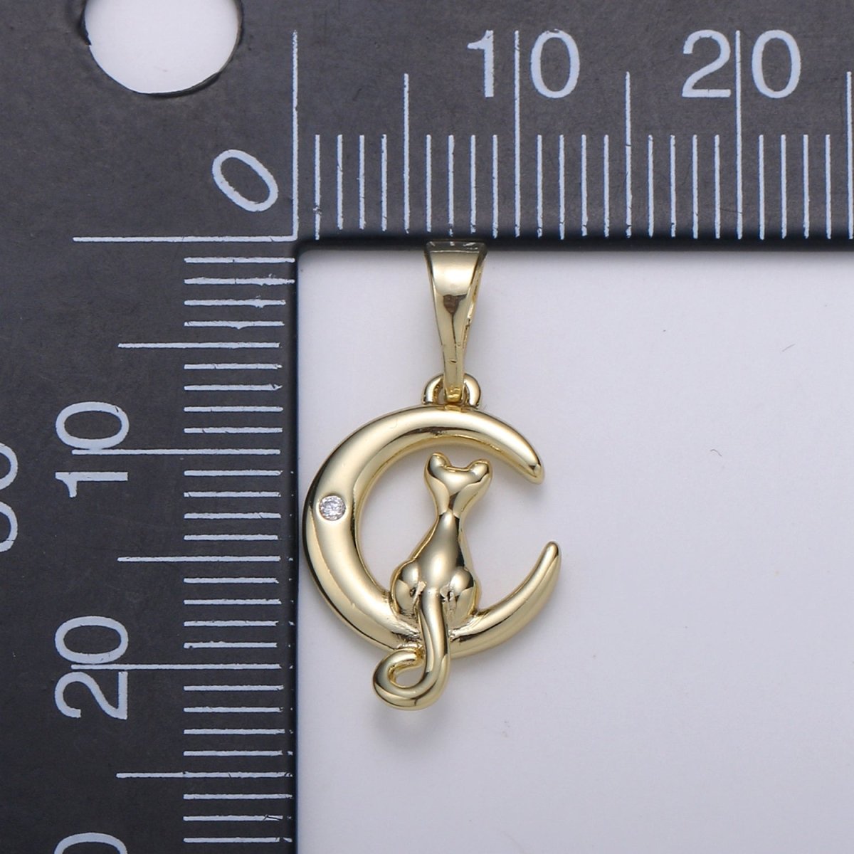 14k Gold Filled Moon Cat Pendant, Cat Charm Necklace, Cat and Moon Gift, Celestial Jewelry, Cat Lover's Gift Jewelry Necklace Supply J-092