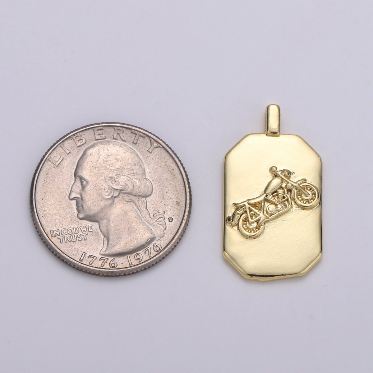14K Gold Filled Motorcycle Charm- Rectangle Medallion Motorcycle Pendant - Dainty Charm - for Necklace Bracelet Earring Component J-033 - DLUXCA