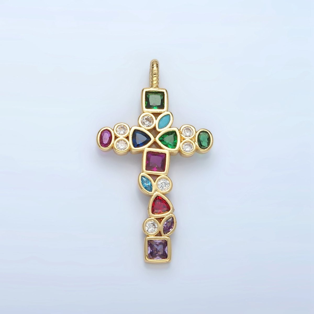 14K Gold Filled Multicolor CZ Geometric Religious Cross Pendant | I545 - DLUXCA
