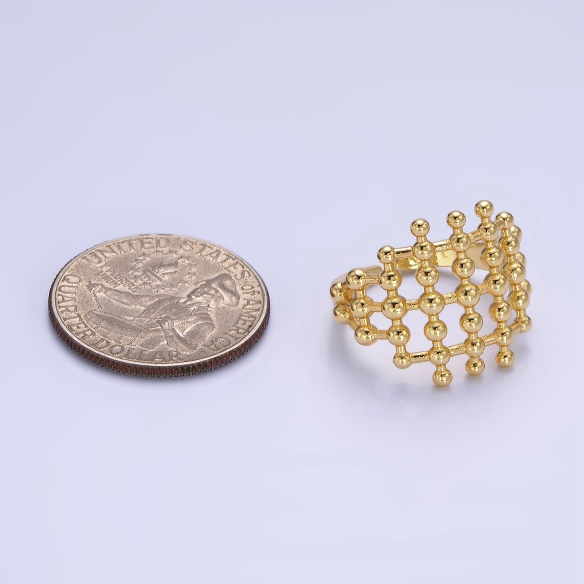 14K Gold Filled Multiple Beaded Bubble Lined Open Ring in Gold & Silver | O1270 O1271