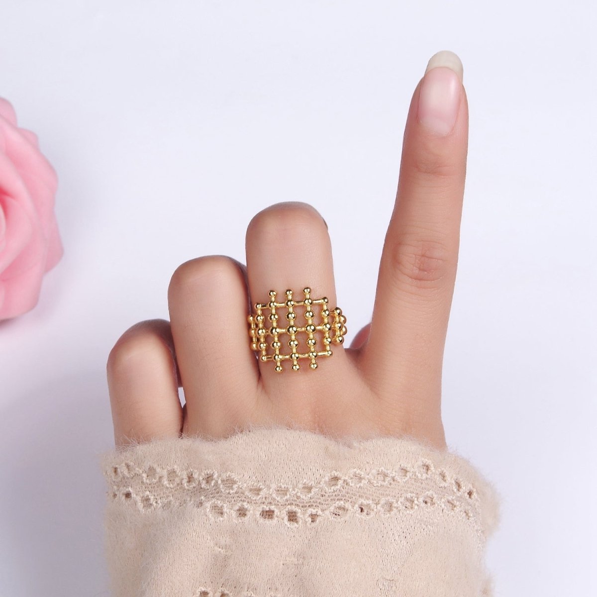 14K Gold Filled Multiple Beaded Bubble Lined Open Ring in Gold & Silver | O1270 O1271