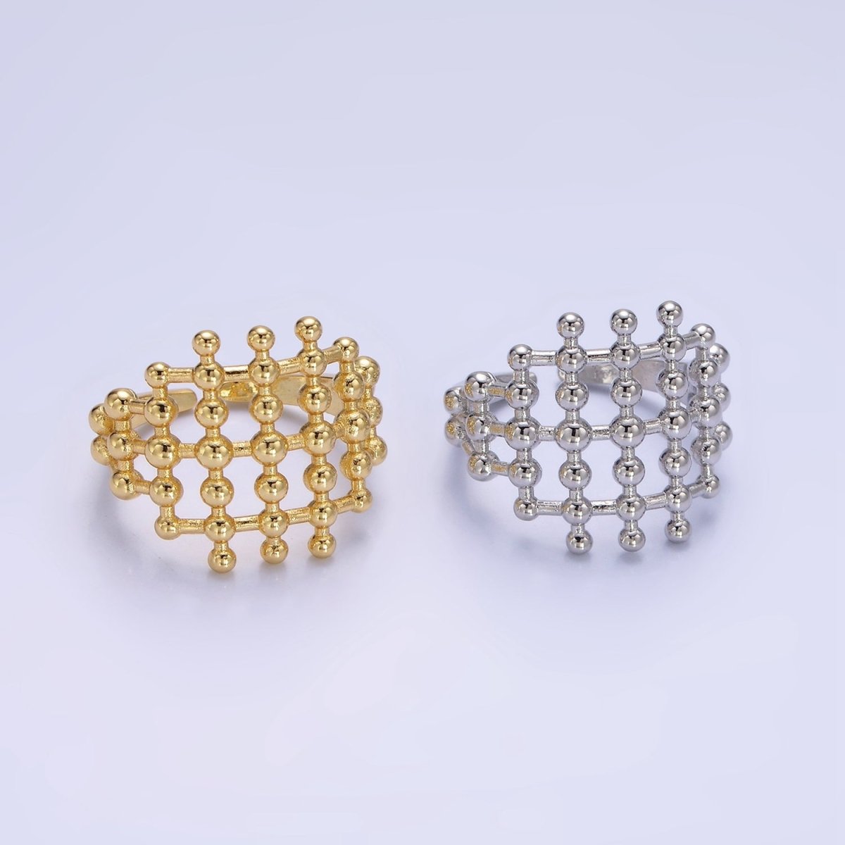 14K Gold Filled Multiple Beaded Bubble Lined Open Ring in Gold & Silver | O1270 O1271