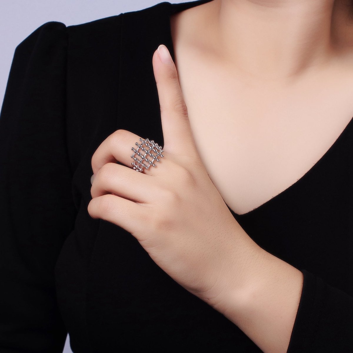 14K Gold Filled Multiple Beaded Bubble Lined Open Ring in Gold & Silver | O1270 O1271