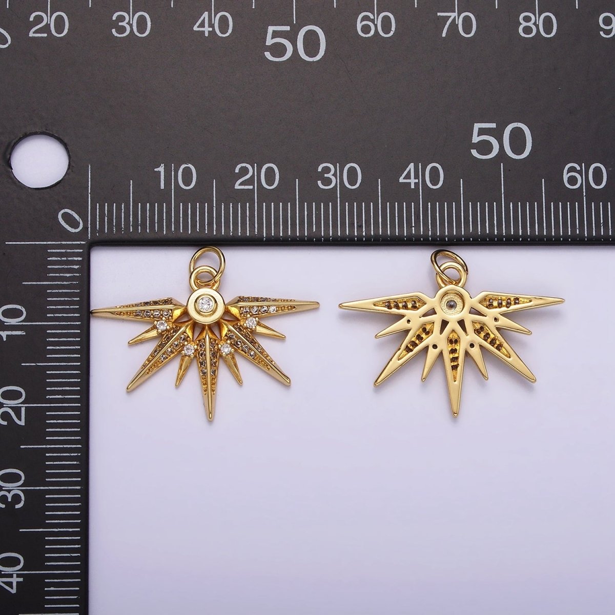 14K Gold Filled Multiple Micro Paved CZ Sphere Geometric Ray Charm | AG519 - DLUXCA