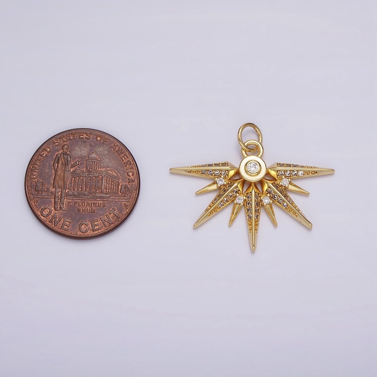 14K Gold Filled Multiple Micro Paved CZ Sphere Geometric Ray Charm | AG519 - DLUXCA