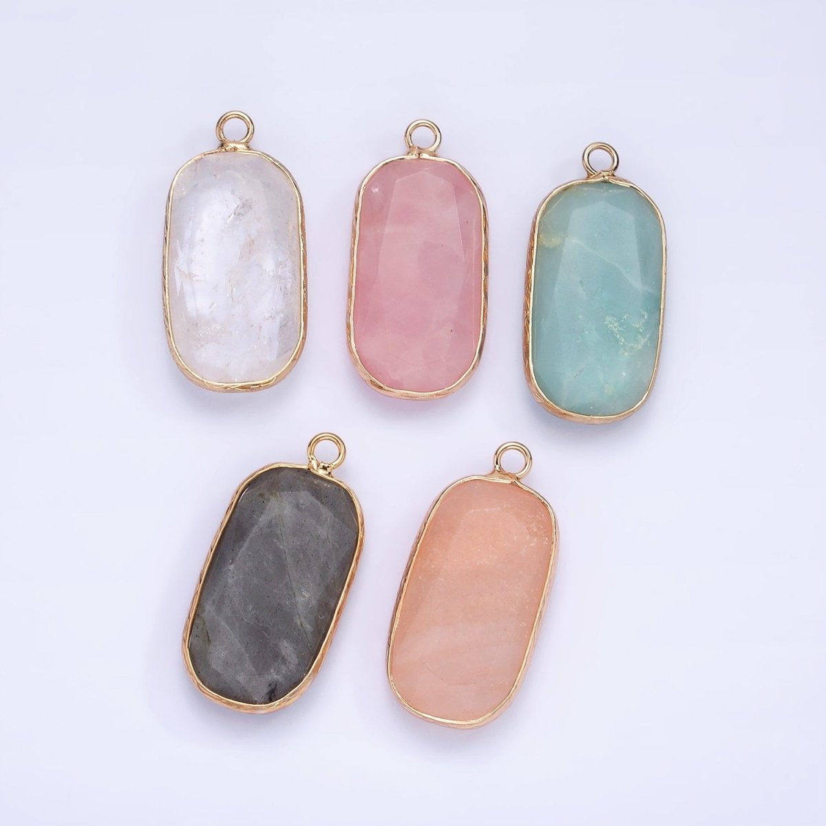 14K Gold Filled Natural Gemstone Multifaceted Oval Bezel Charm | N1655 - N1659