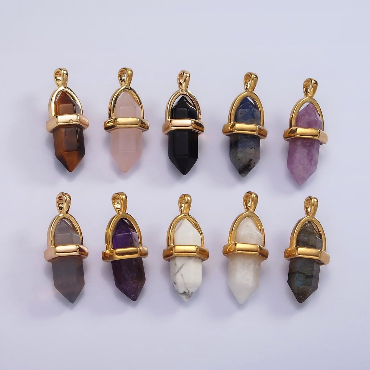 14K Gold Filled Natural Gemstone Pointed Wand Pendant | N2007 - N2016