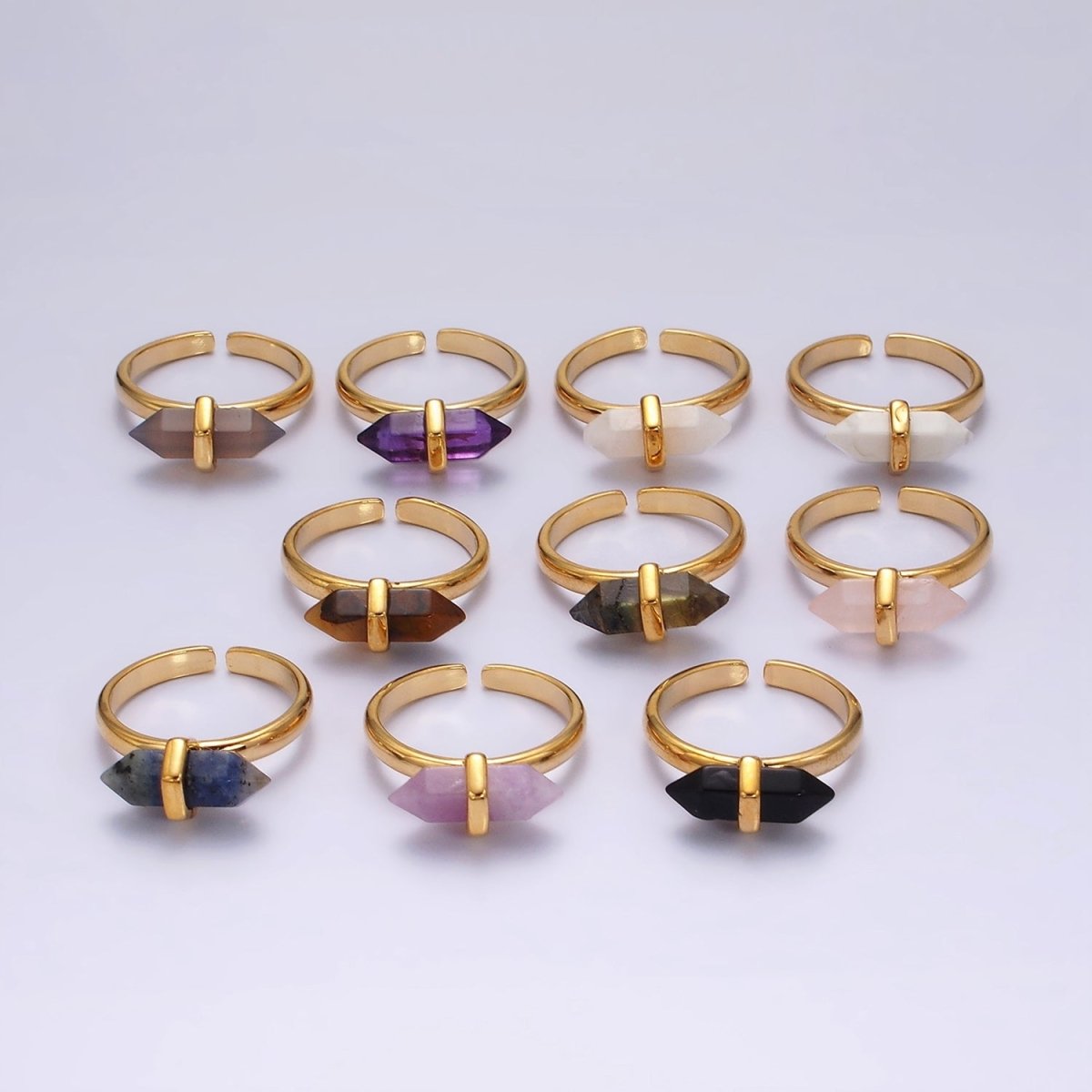 14K Gold Filled Natural Gemstone Pointed Wand Ring | O688 - O697