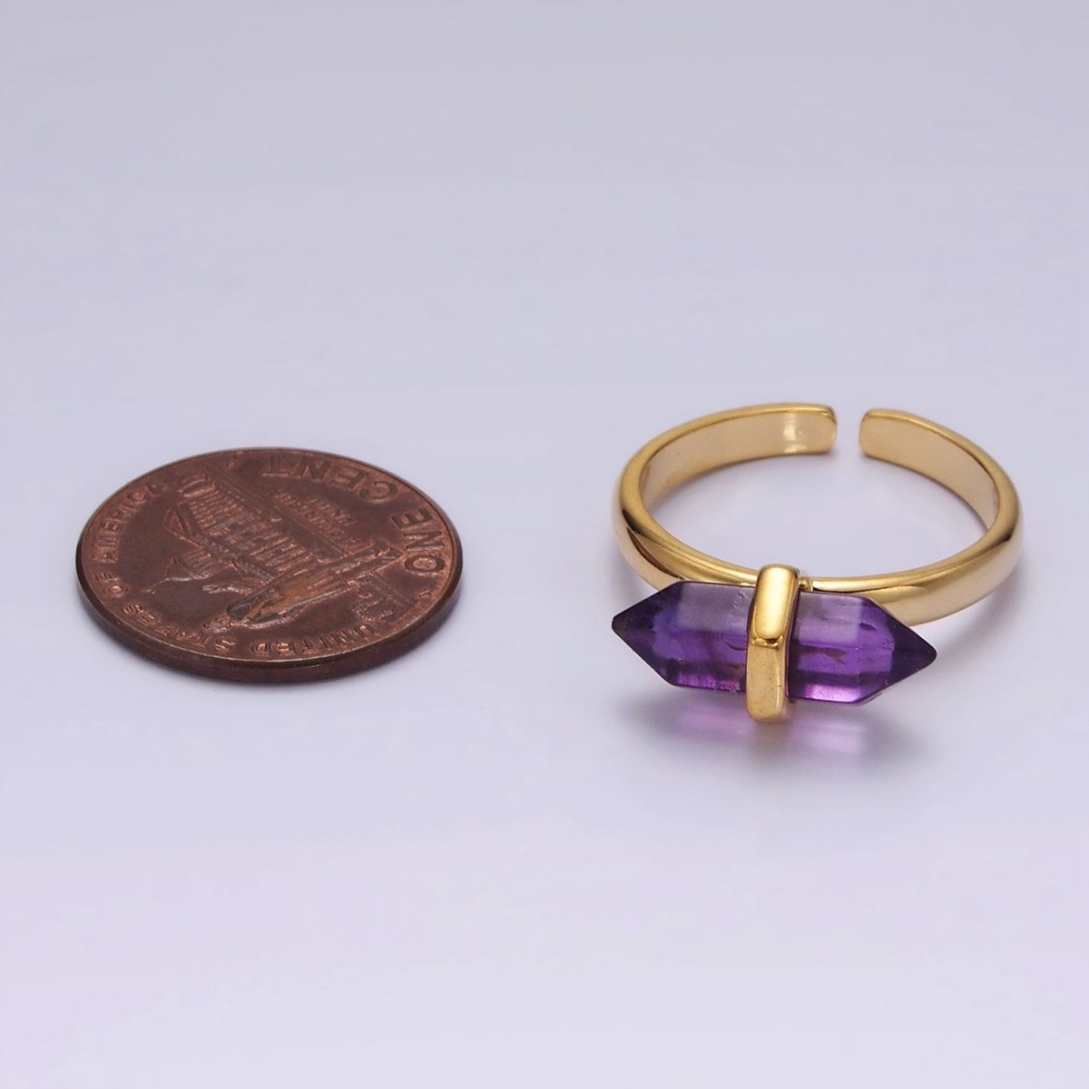 14K Gold Filled Natural Gemstone Pointed Wand Ring | O688 - O697