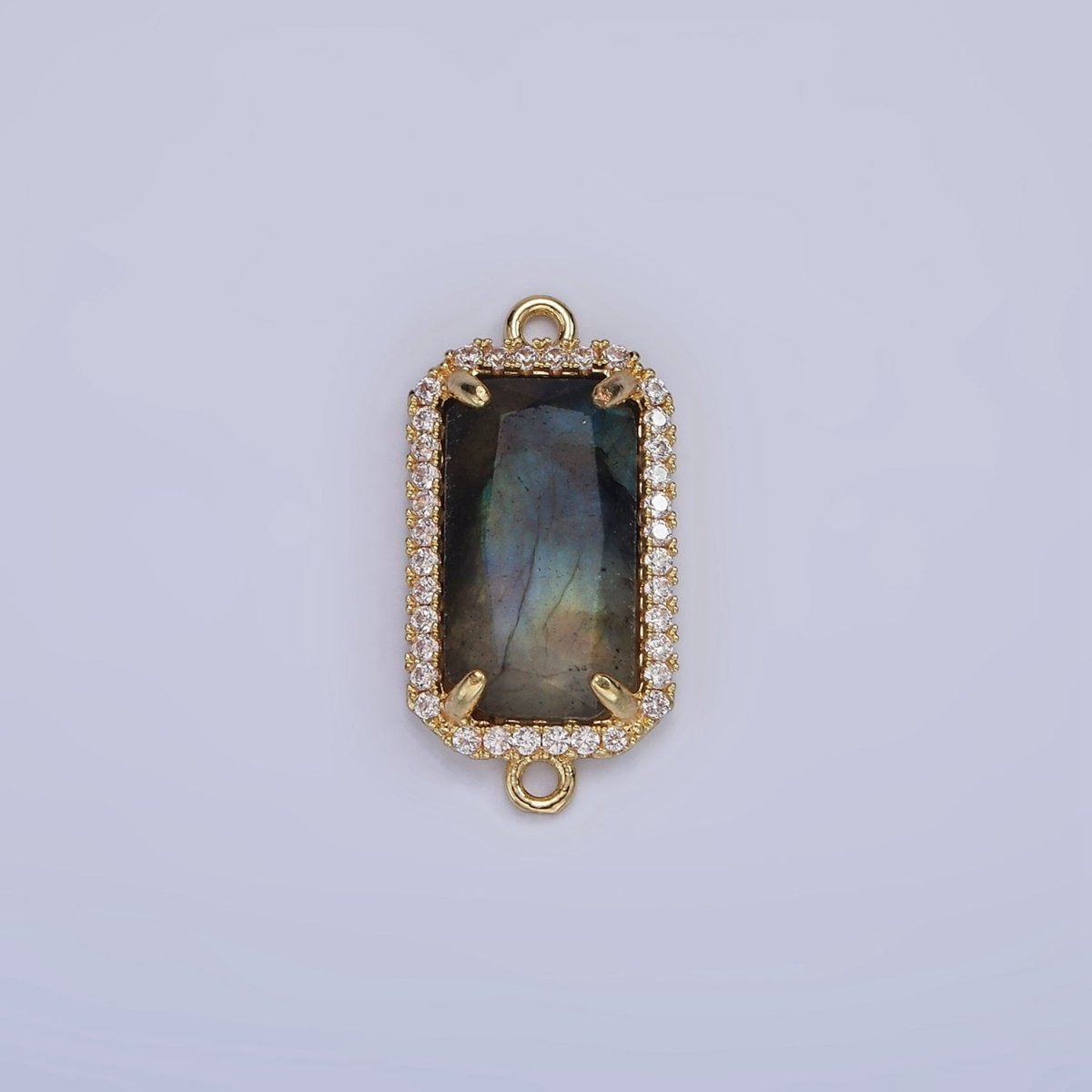 14K Gold Filled Natural Gemstone Rectangular Micro Paved CZ Charm Connector | G-084 - G-092