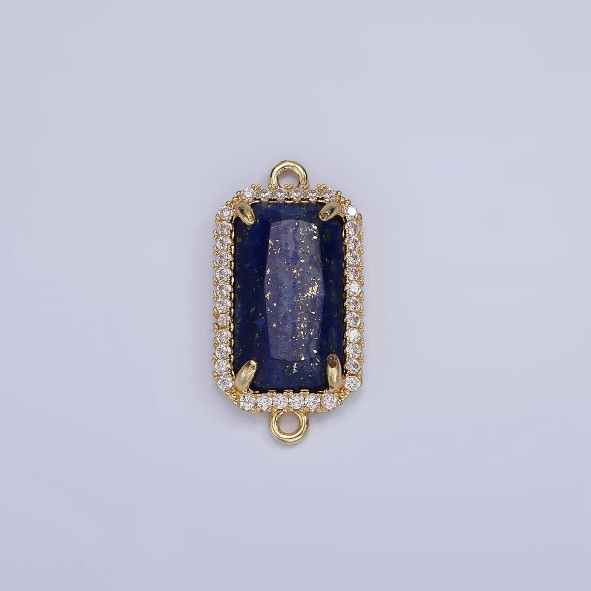 14K Gold Filled Natural Gemstone Rectangular Micro Paved CZ Charm Connector | G-084 - G-092