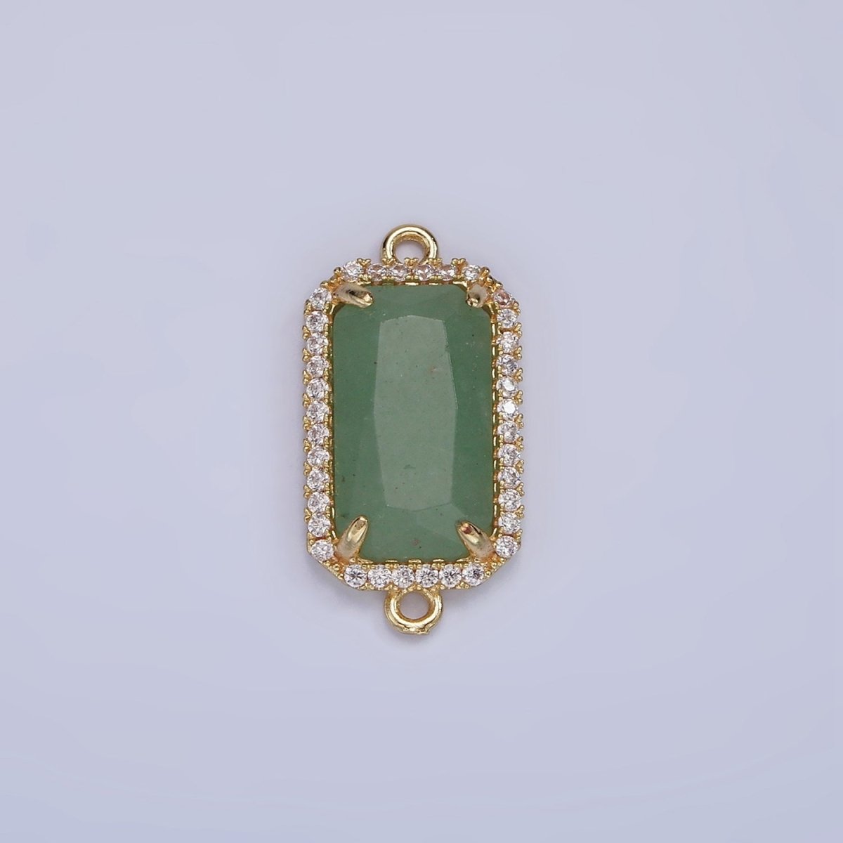 14K Gold Filled Natural Gemstone Rectangular Micro Paved CZ Charm Connector | G-084 - G-092