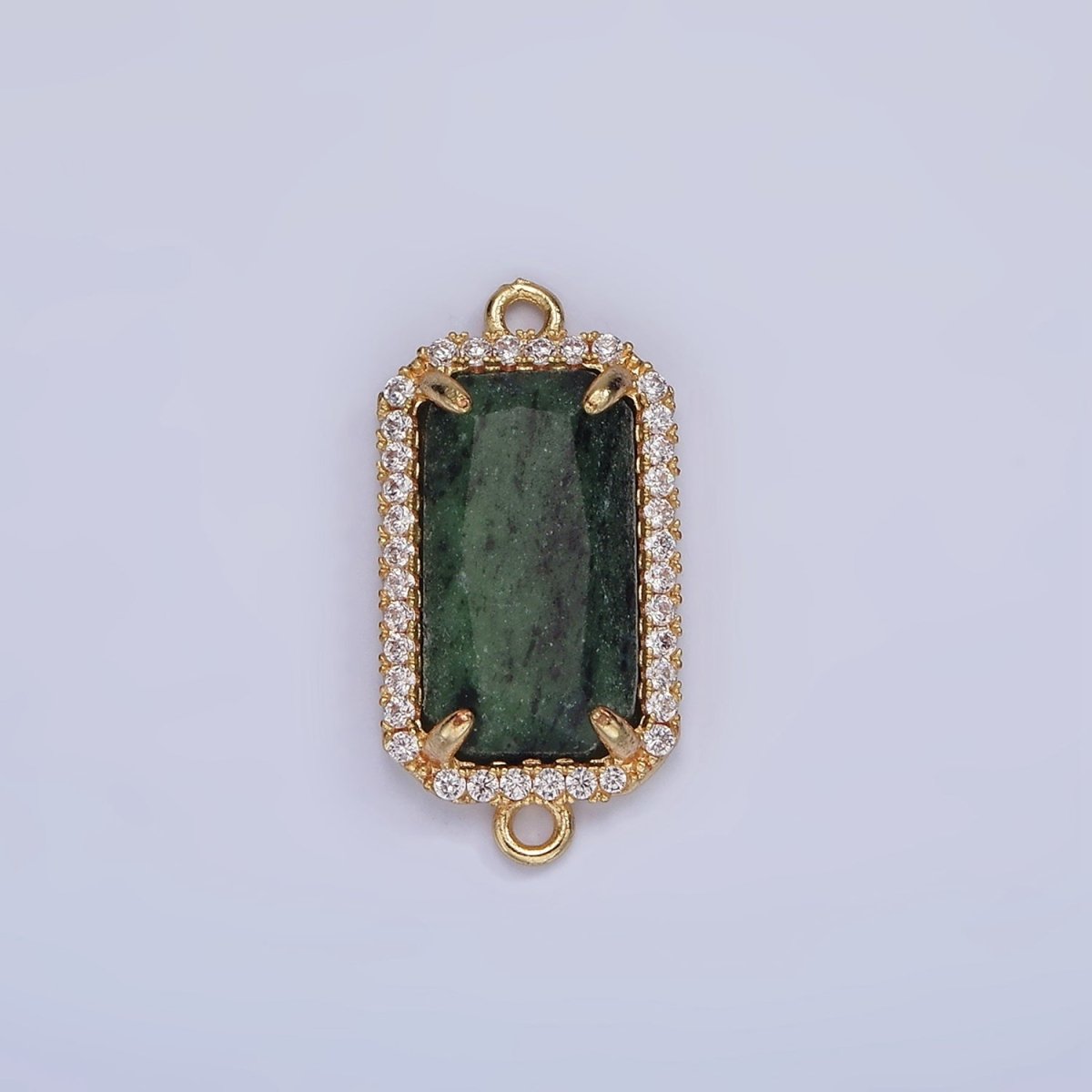 14K Gold Filled Natural Gemstone Rectangular Micro Paved CZ Charm Connector | G-084 - G-092