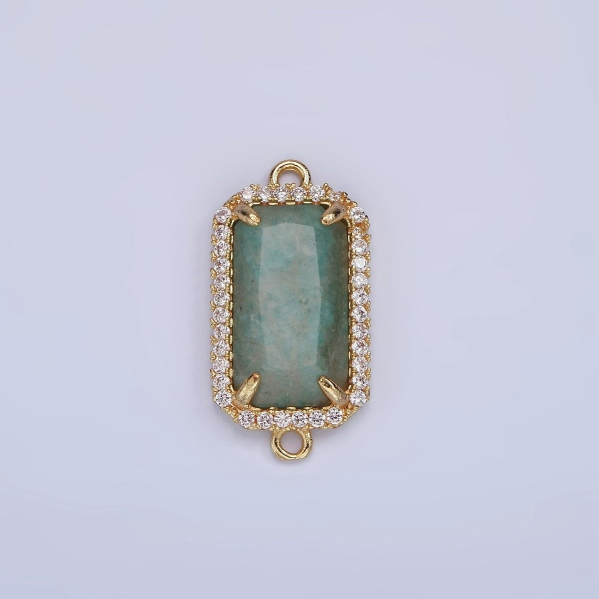14K Gold Filled Natural Gemstone Rectangular Micro Paved CZ Charm Connector | G-084 - G-092