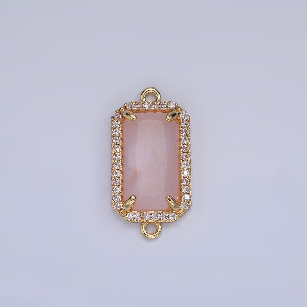 14K Gold Filled Natural Gemstone Rectangular Micro Paved CZ Charm Connector | G-084 - G-092