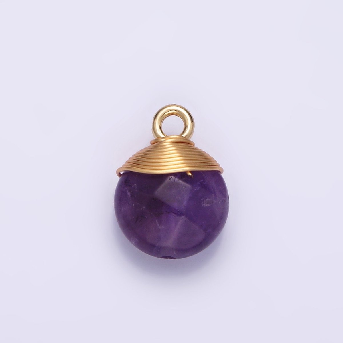 14K Gold Filled Natural Gemstone Round Multifaceted Wire Wrapped Charm | N1718 - N1722