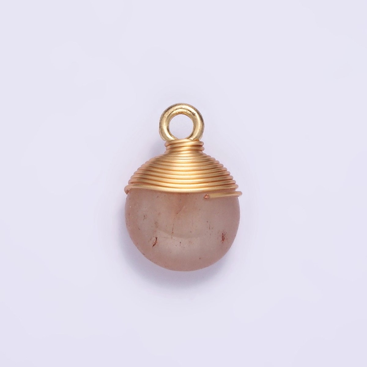 14K Gold Filled Natural Gemstone Round Multifaceted Wire Wrapped Charm | N1718 - N1722