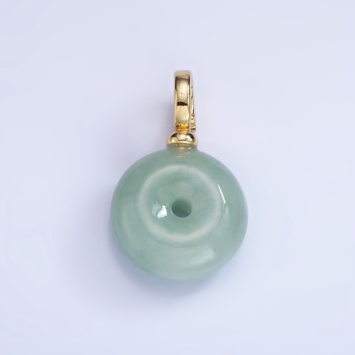 14K Gold Filled Natural Green Jade Round Donut Snap Bail Pendant | AA1200 - DLUXCA
