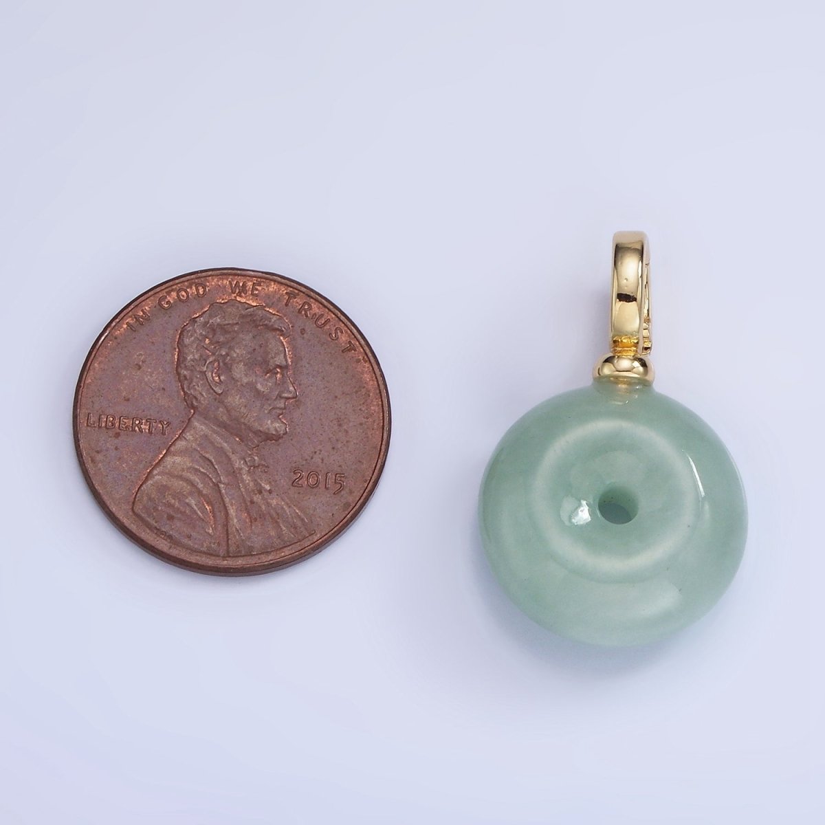 14K Gold Filled Natural Green Jade Round Donut Snap Bail Pendant | AA1200 - DLUXCA