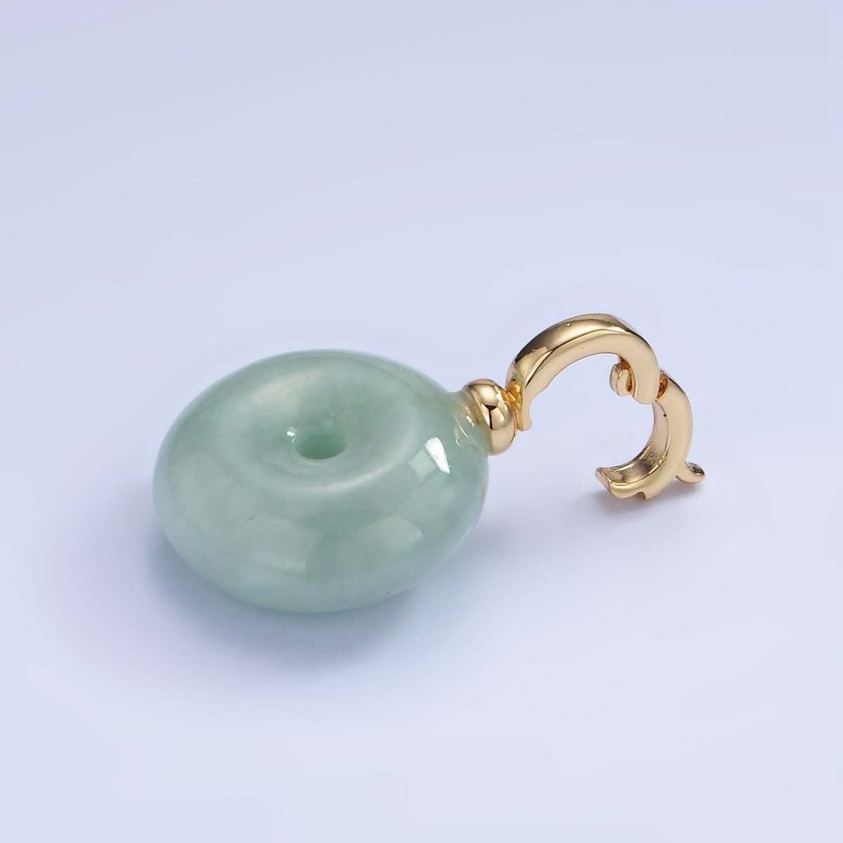 14K Gold Filled Natural Green Jade Round Donut Snap Bail Pendant | AA1200 - DLUXCA