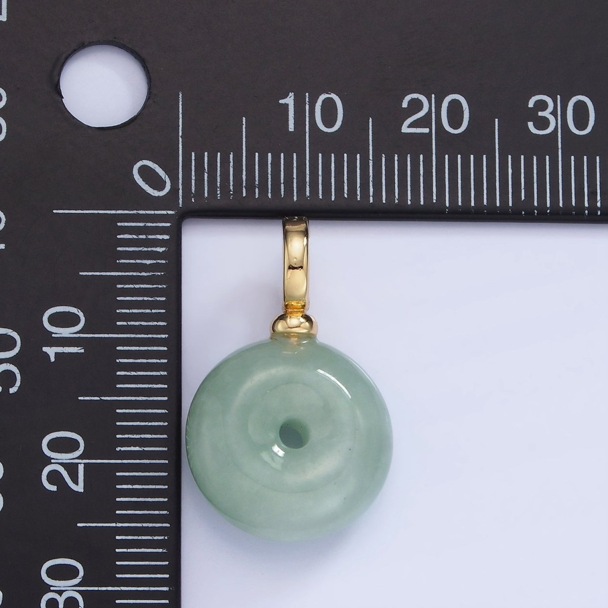 14K Gold Filled Natural Green Jade Round Donut Snap Bail Pendant | AA1200 - DLUXCA