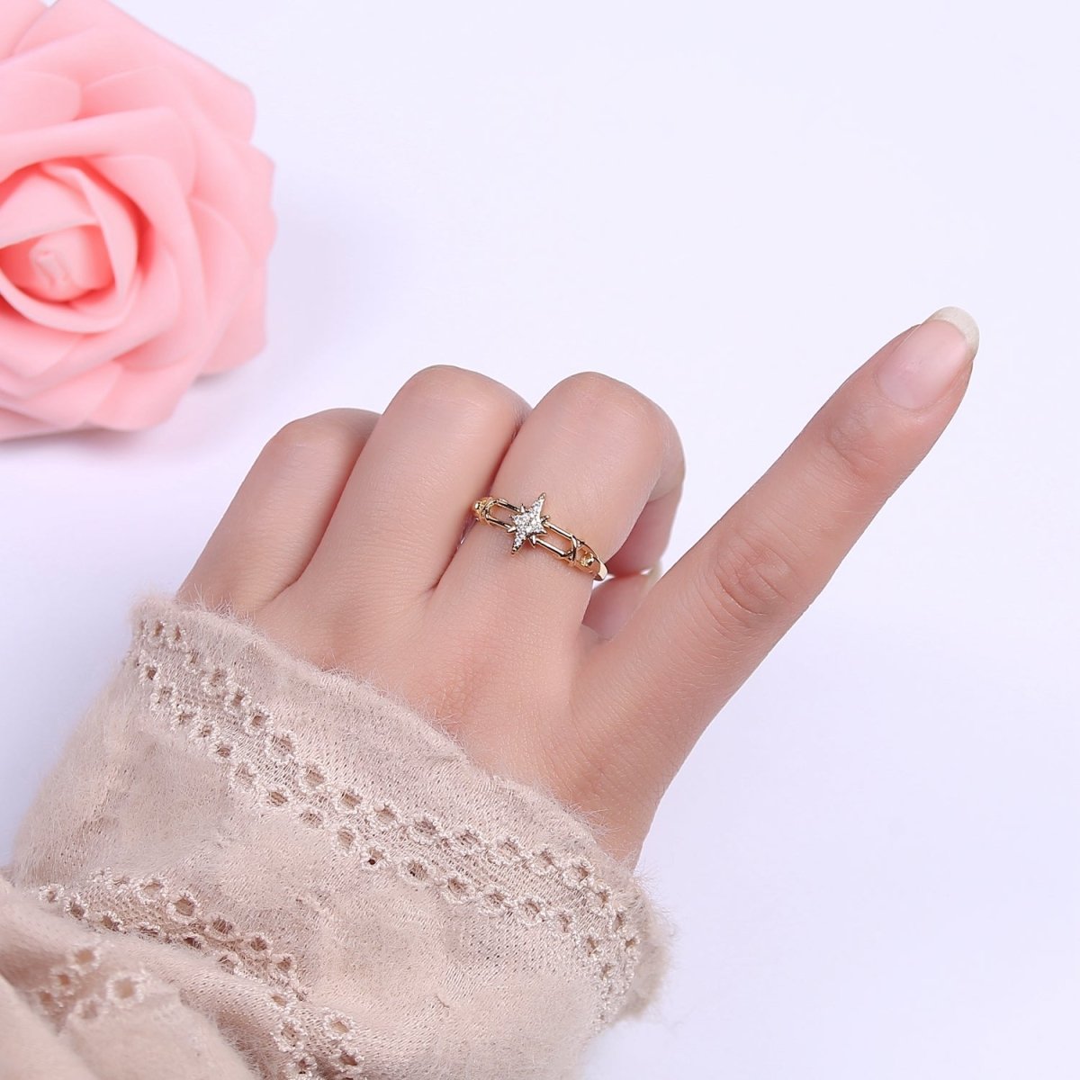 14K Gold Filled North Star Ring Celestial Ring Dainty Minimalist Jewelry Open Adjustable Ring S-456 S-457