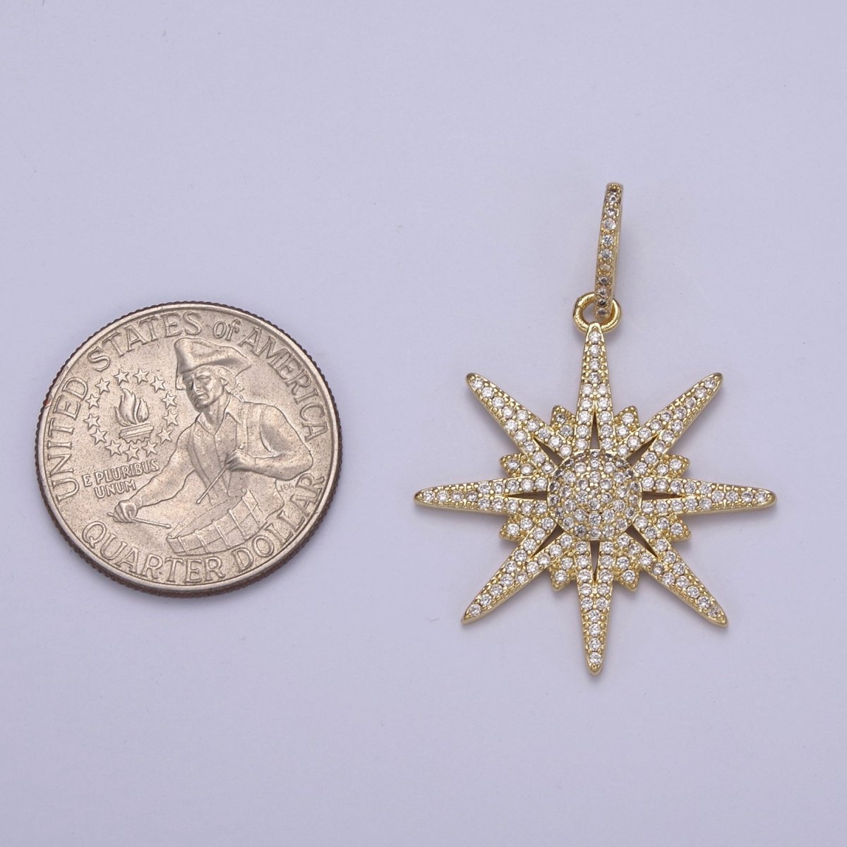 14K Gold Filled Northern Star Pendant Charm, Micro Pave Celestial Statement Pendant For Jewelry Necklace Supply Component H-808