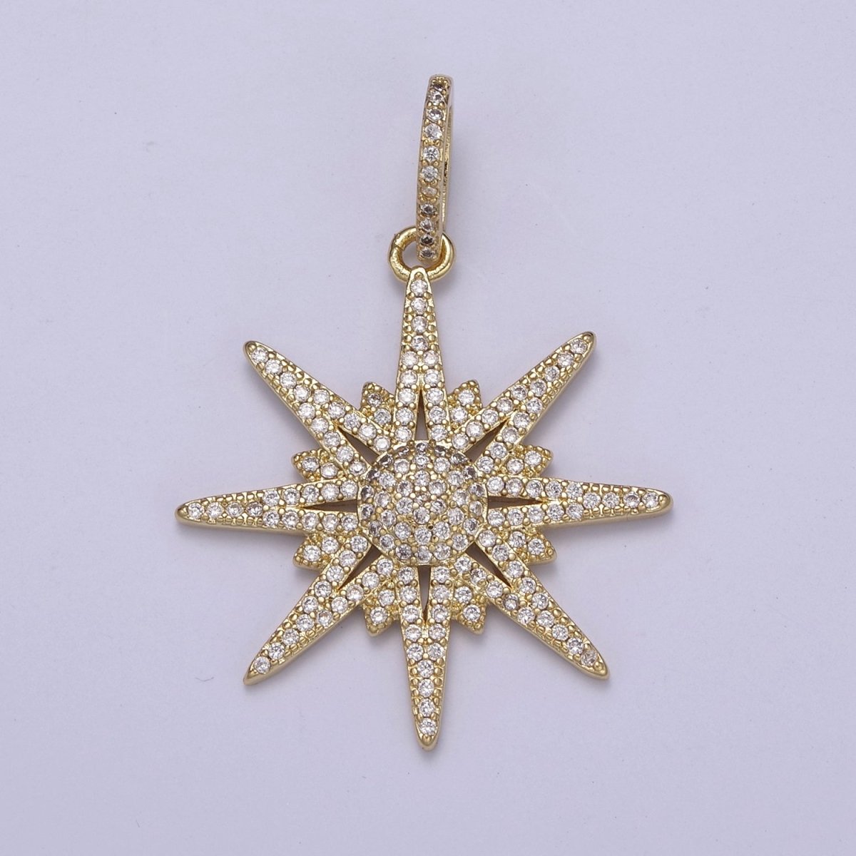 14K Gold Filled Northern Star Pendant Charm, Micro Pave Celestial Statement Pendant For Jewelry Necklace Supply Component H-808