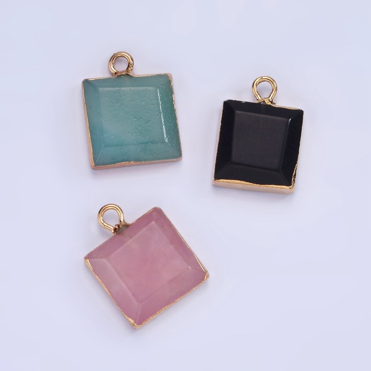 14K Gold Filled Onyx, Amazonite, Pink Quartz Square Bezel Charm | N1688 - N1690