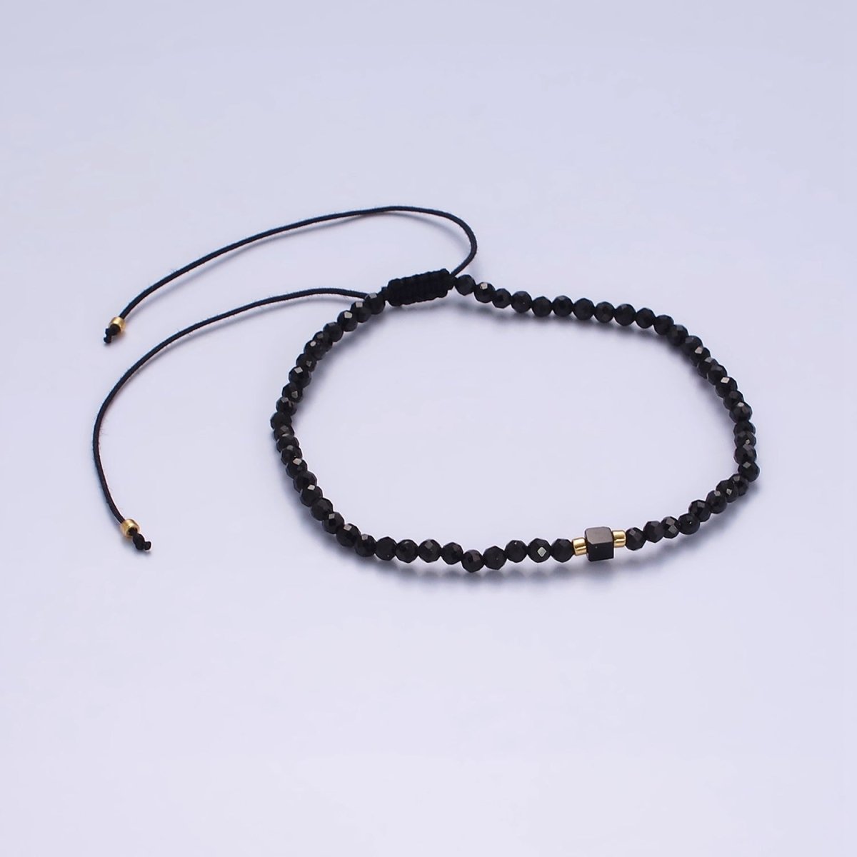 14K Gold Filled Onyx Multifaceted Black Rope Adjustable Friendship Bracelet | WA-2165 - WA-2167 Clearance Pricing
