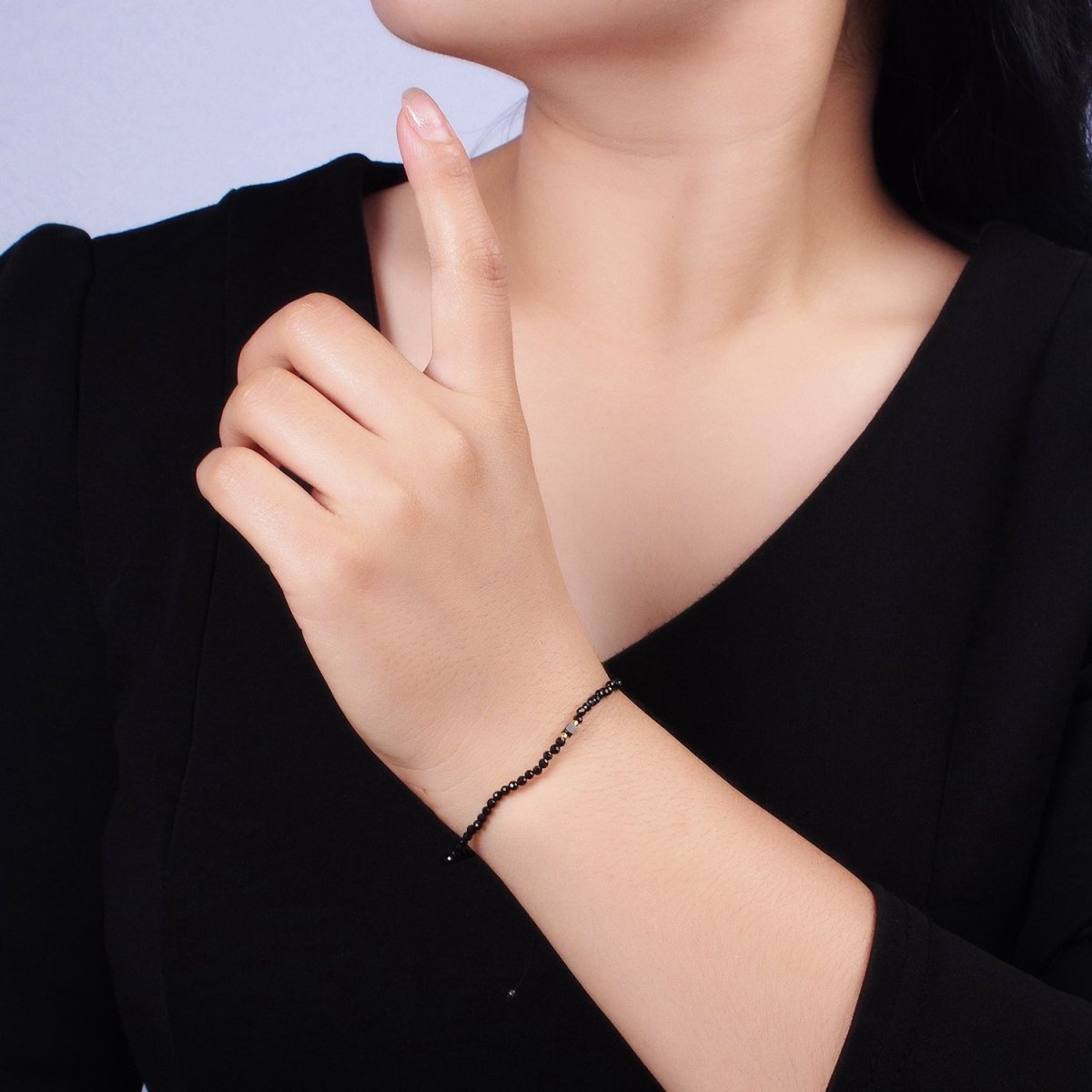 14K Gold Filled Onyx Multifaceted Black Rope Adjustable Friendship Bracelet | WA-2165 - WA-2167 Clearance Pricing