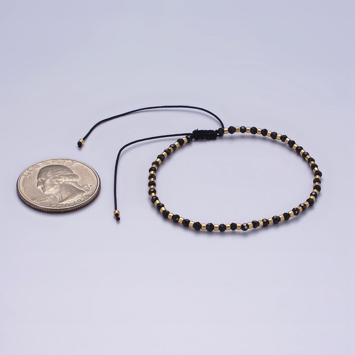 14K Gold Filled Onyx Multifaceted Black Rope Adjustable Friendship Bracelet | WA-2165 - WA-2167 Clearance Pricing