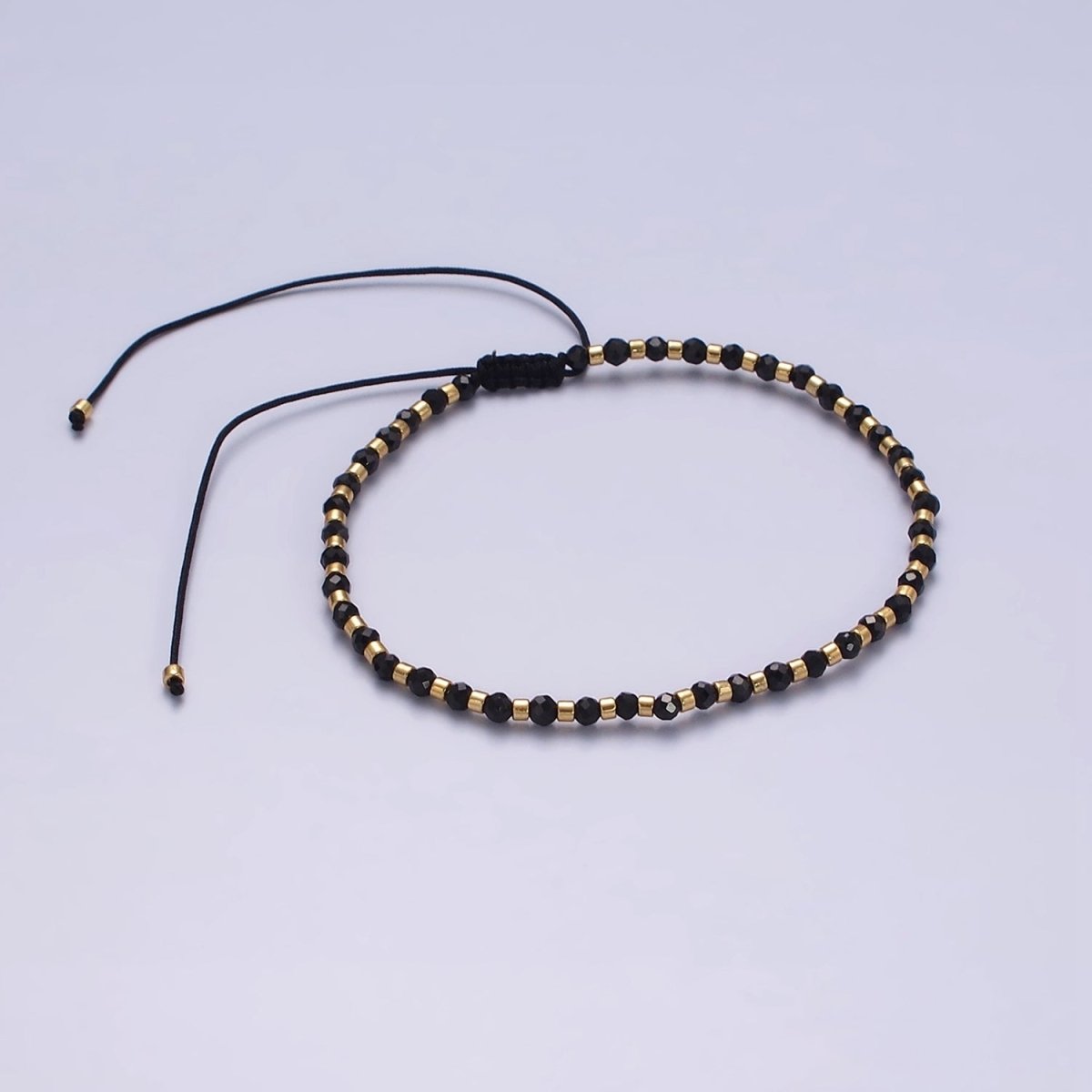 14K Gold Filled Onyx Multifaceted Black Rope Adjustable Friendship Bracelet | WA-2165 - WA-2167 Clearance Pricing