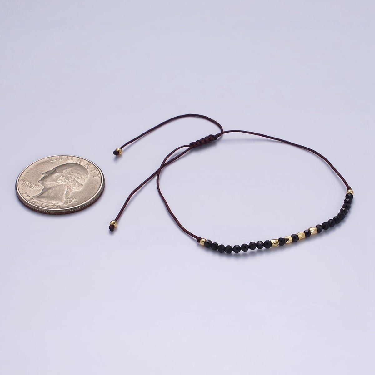 14K Gold Filled Onyx Multifaceted Black Rope Adjustable Friendship Bracelet | WA-2193 - WA-2195 Clearance Pricing