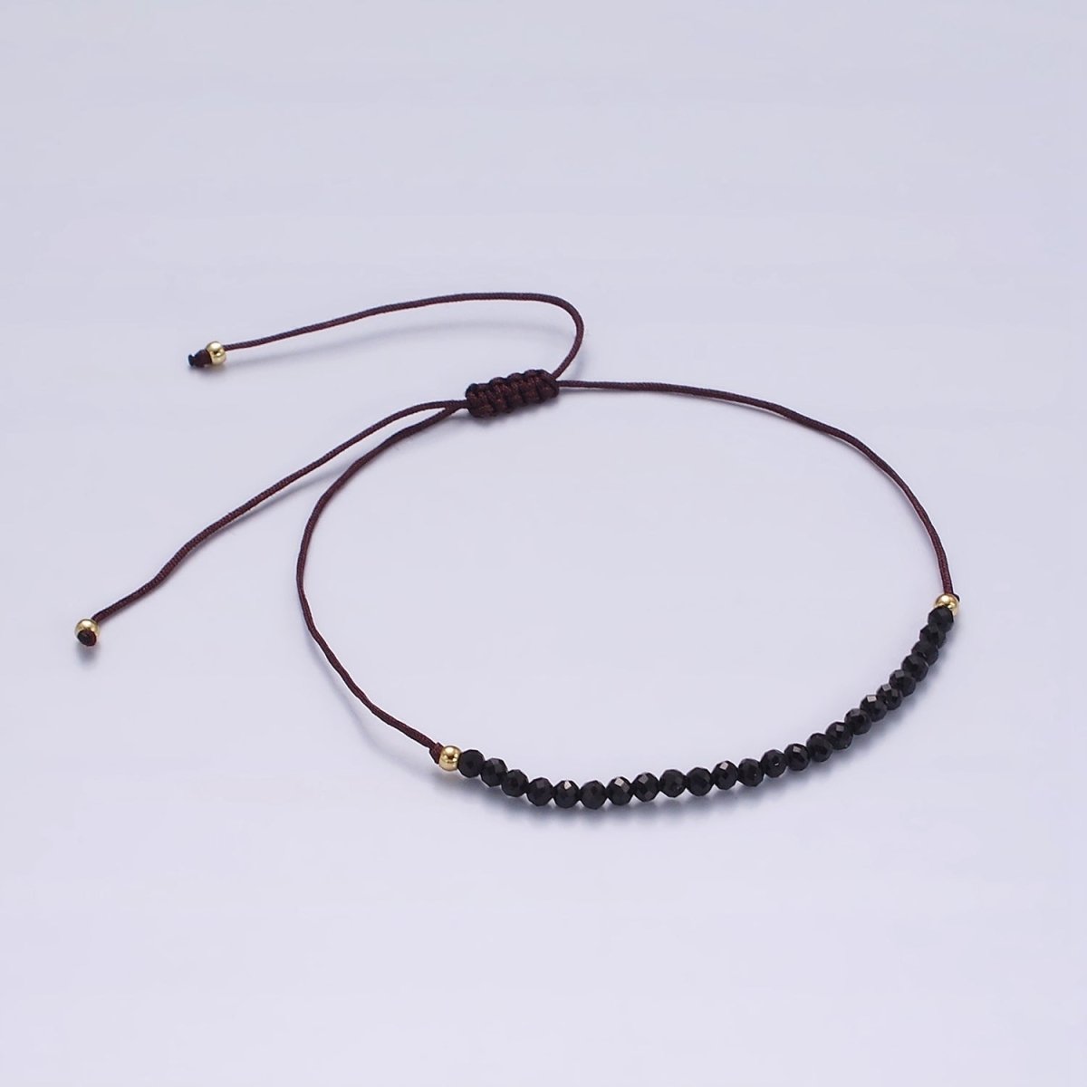 14K Gold Filled Onyx Multifaceted Black Rope Adjustable Friendship Bracelet | WA-2193 - WA-2195 Clearance Pricing