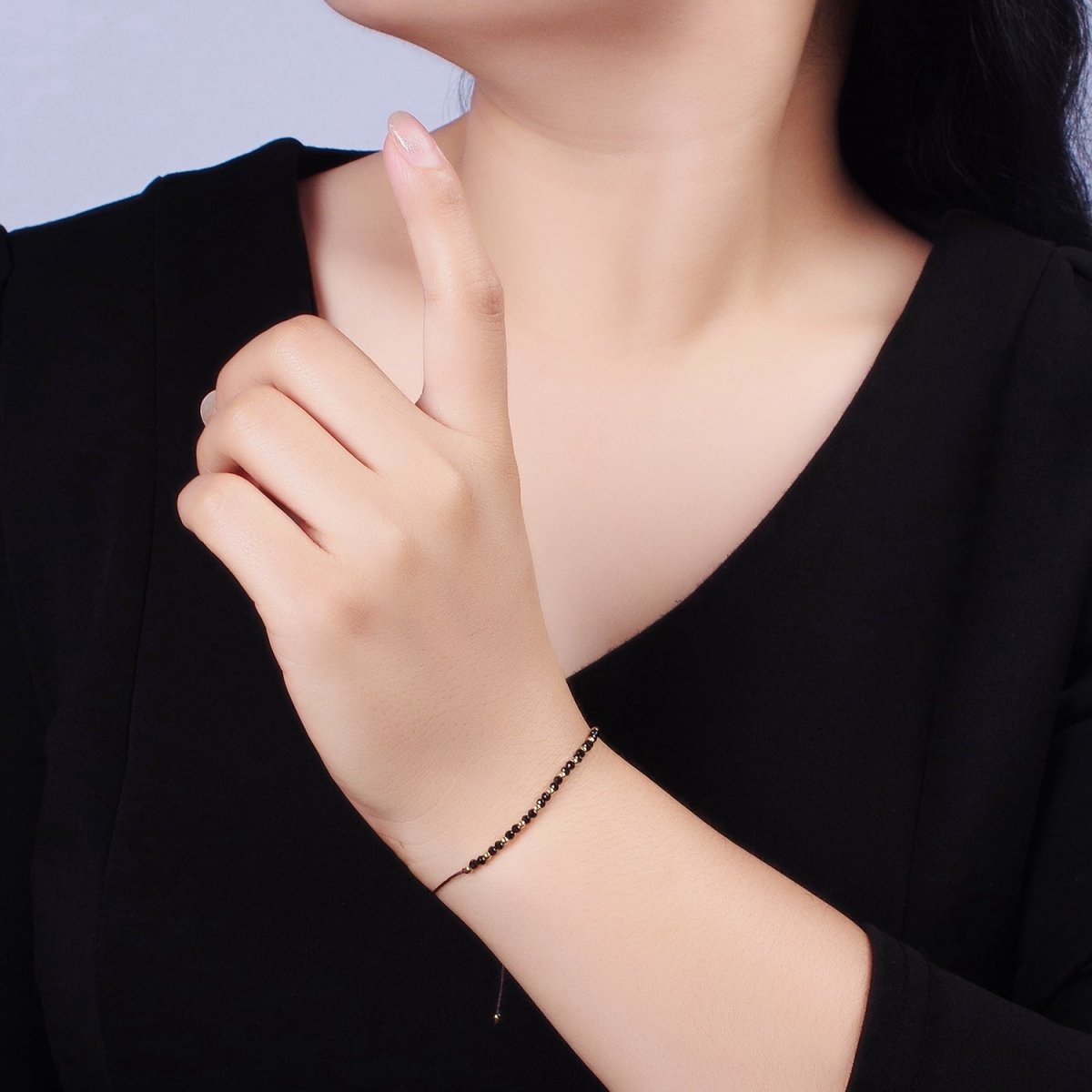 14K Gold Filled Onyx Multifaceted Black Rope Adjustable Friendship Bracelet | WA-2193 - WA-2195 Clearance Pricing