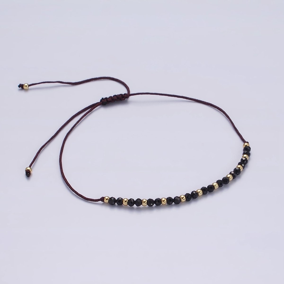 14K Gold Filled Onyx Multifaceted Black Rope Adjustable Friendship Bracelet | WA-2193 - WA-2195 Clearance Pricing