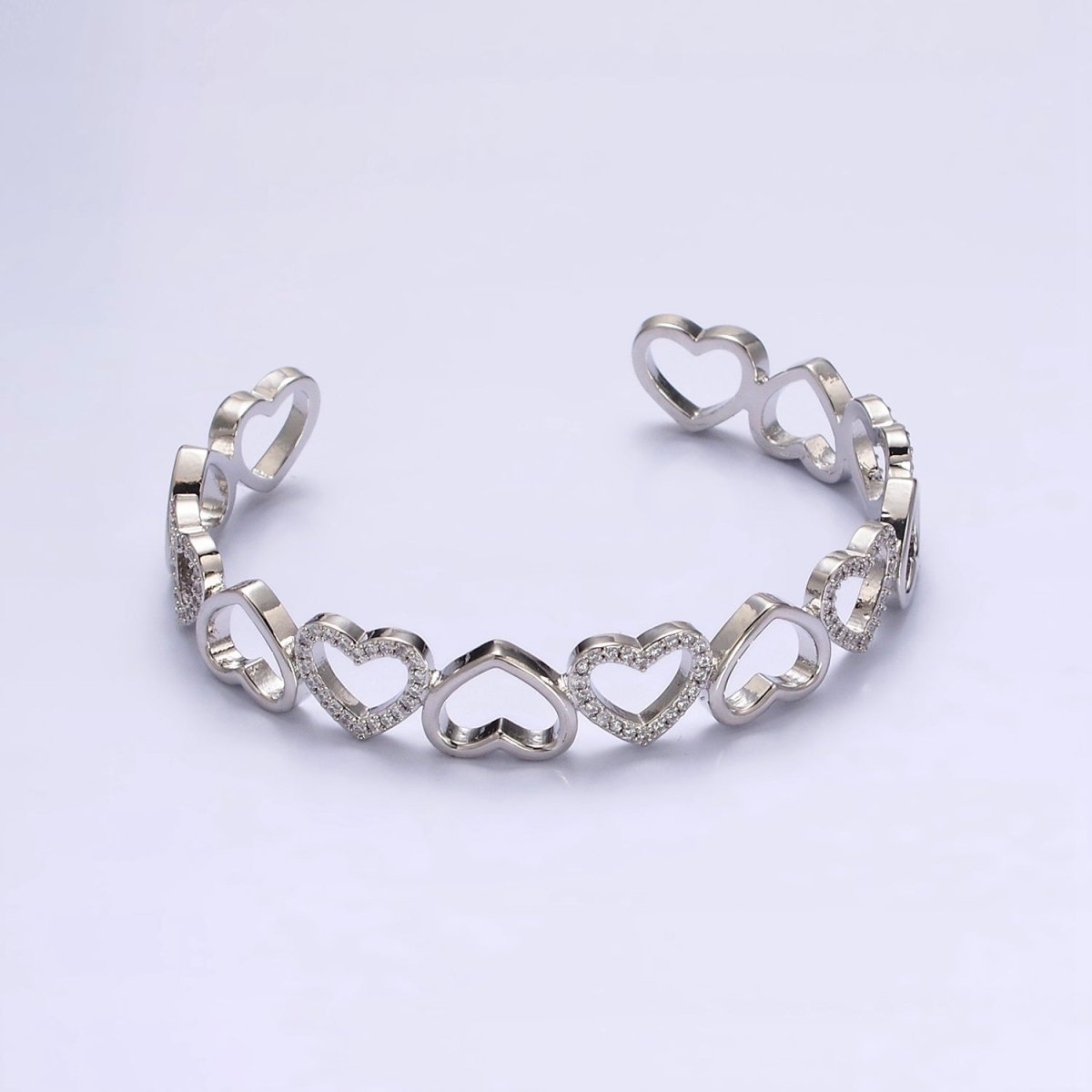 14K Gold Filled Open Heart Micro Paved CZ Cuff Bangle Bracelet in Silver & Gold | WA-1927 WA-1928 Clearance Pricing