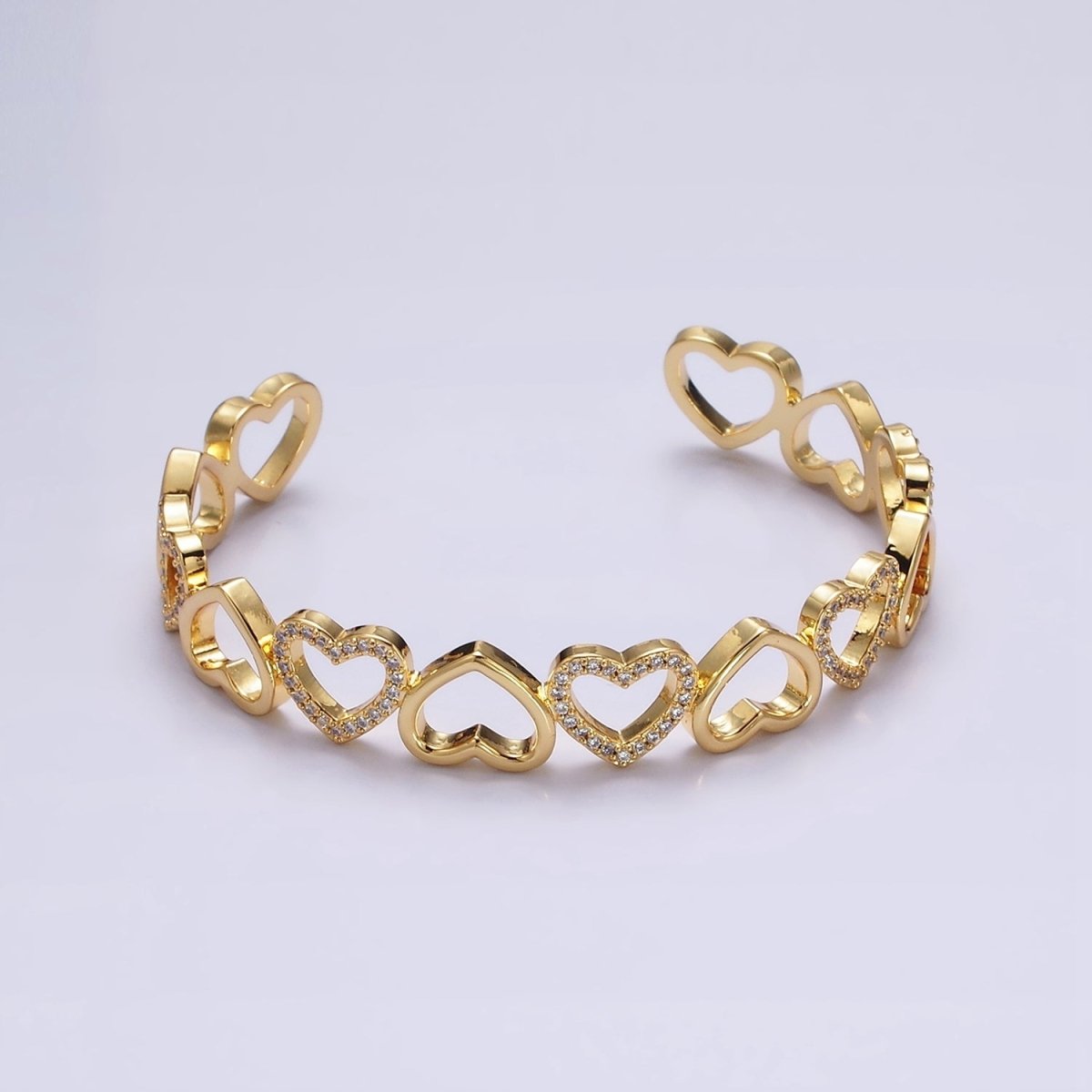14K Gold Filled Open Heart Micro Paved CZ Cuff Bangle Bracelet in Silver & Gold | WA-1927 WA-1928 Clearance Pricing
