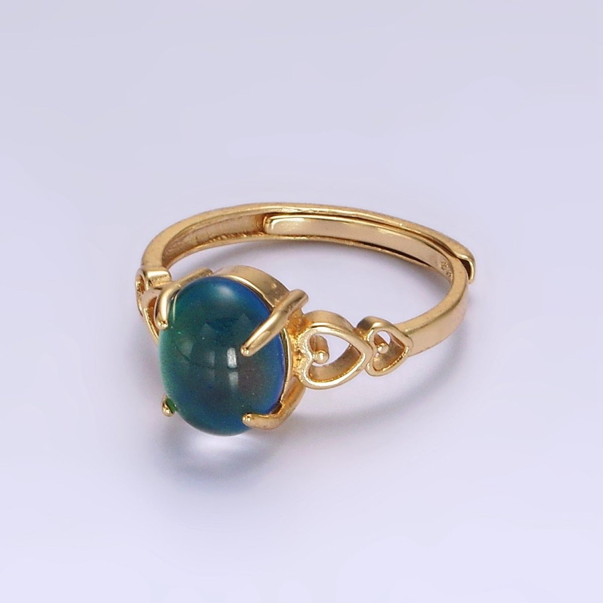 14K Gold Filled Open Heart Oval Opal Adjustable Mood Ring | O-1034 - DLUXCA
