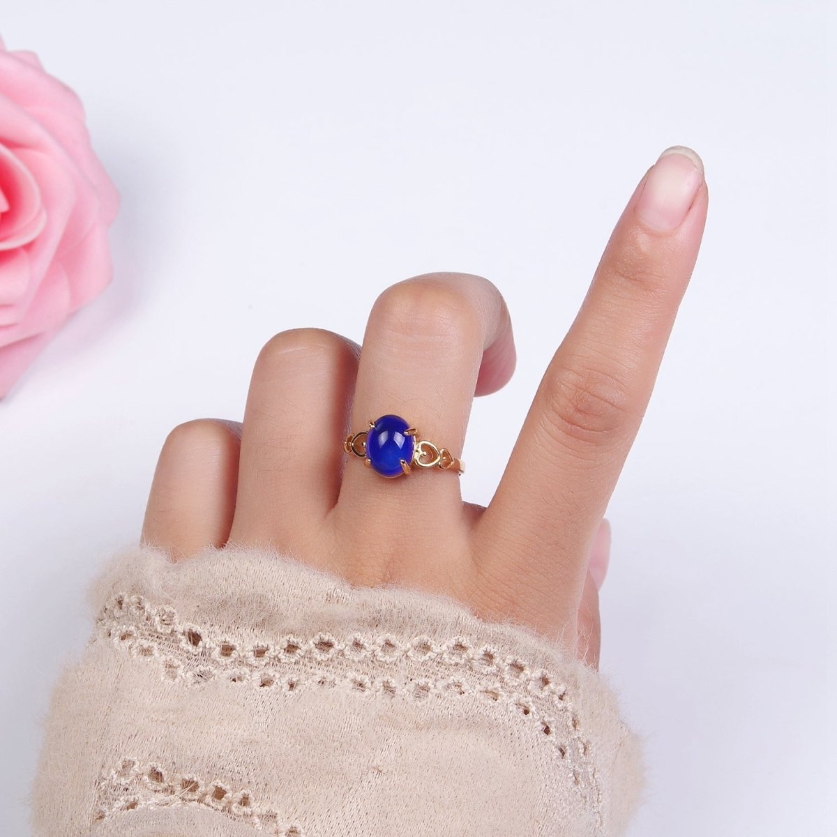14K Gold Filled Open Heart Oval Opal Adjustable Mood Ring | O-1034 - DLUXCA