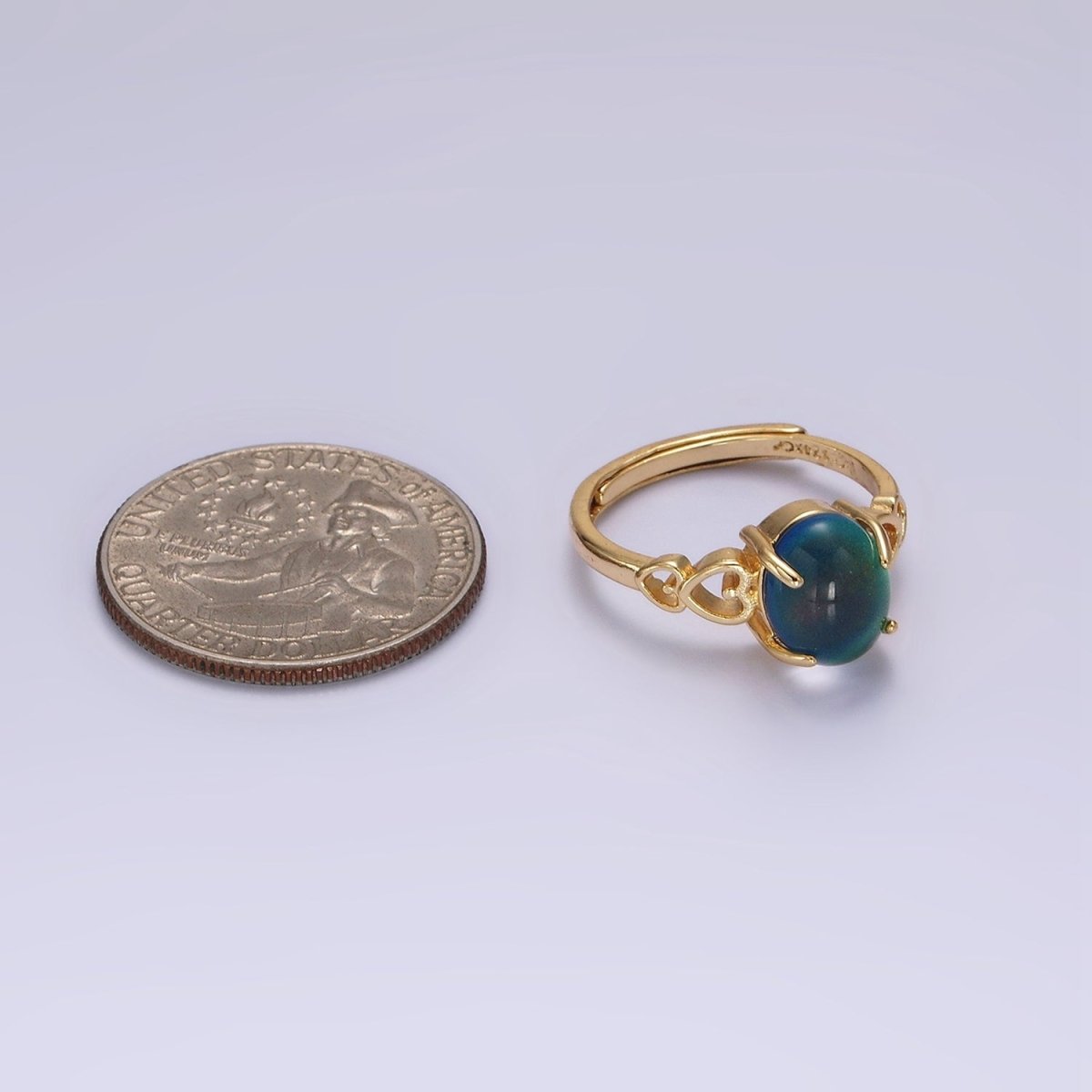 14K Gold Filled Open Heart Oval Opal Adjustable Mood Ring | O-1034 - DLUXCA