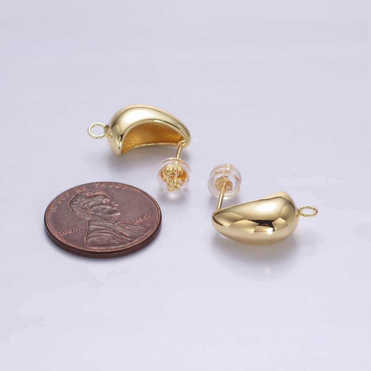 14K Gold Filled Open Loop C-Shaped Dome Hoop Earrings Findings Supply | Z616
