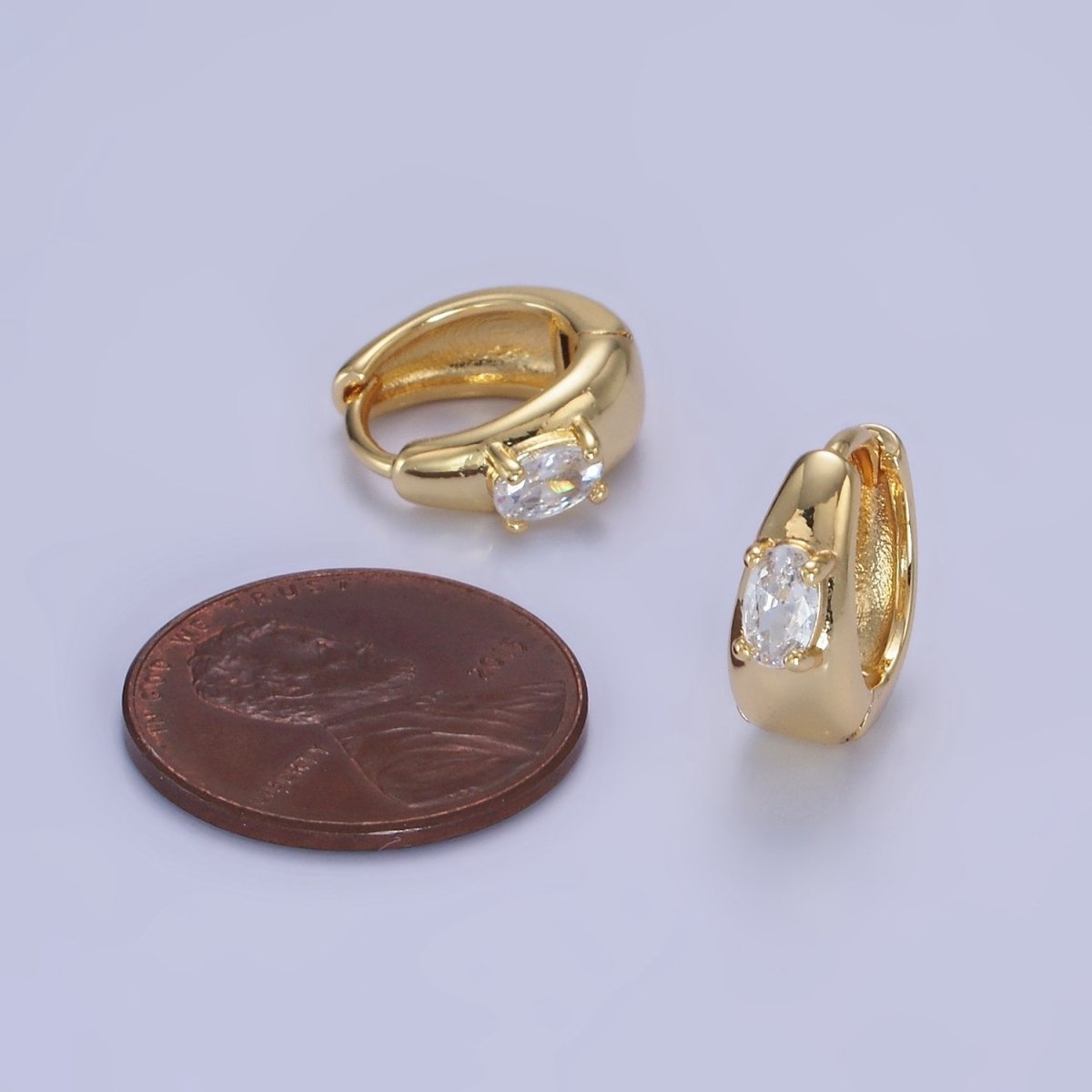 14K Gold Filled Oval CZ Dome Huggie Earrings | AB1258 - DLUXCA