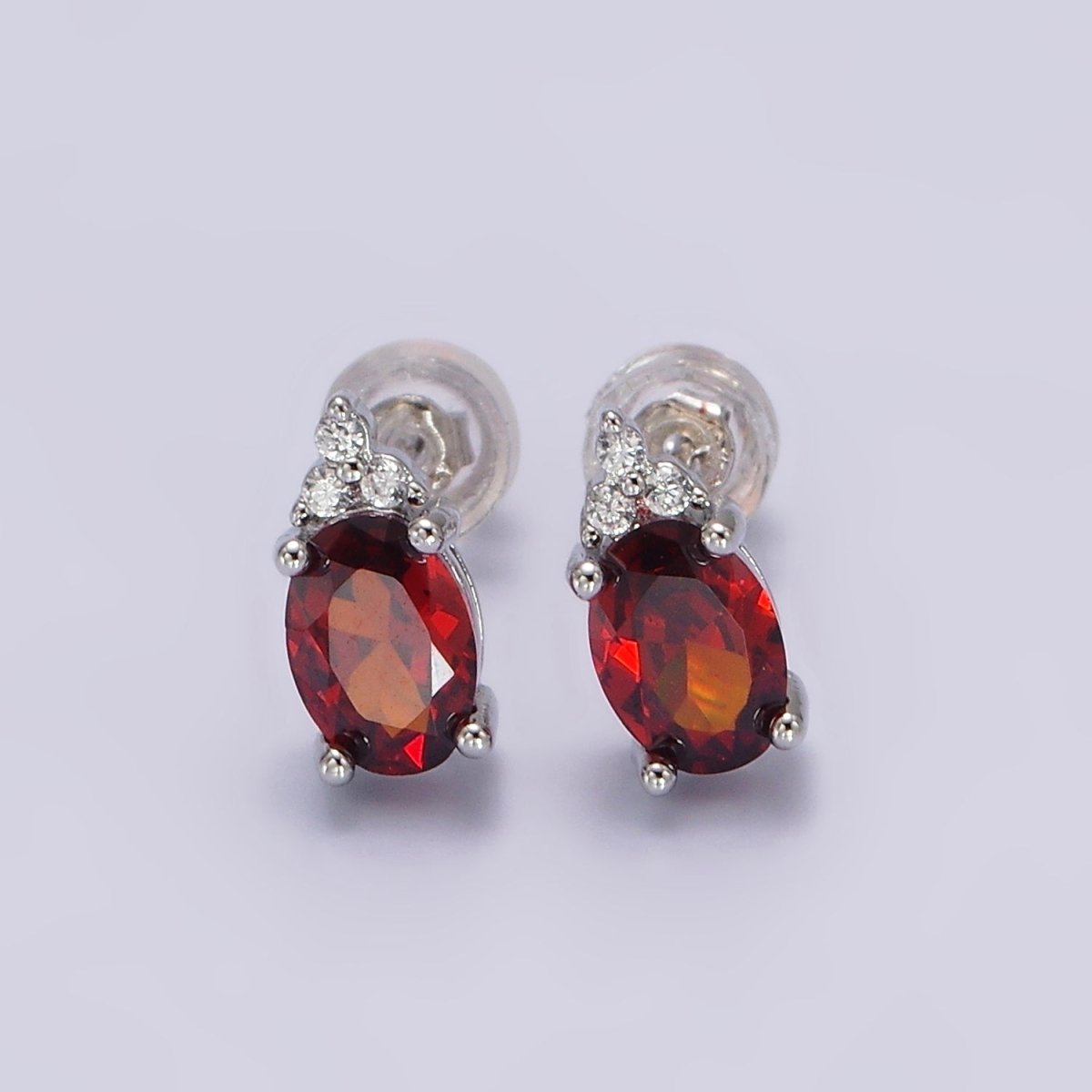 14K Gold Filled Oval Triple CZ Bezel Stud Earrings in Gold & Silver | V-201