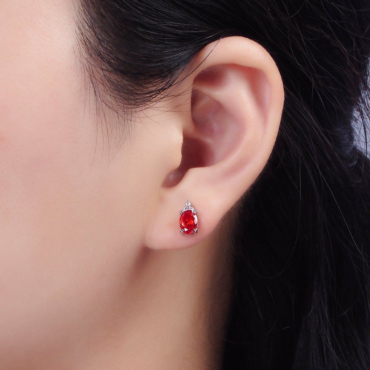 14K Gold Filled Oval Triple CZ Bezel Stud Earrings in Gold & Silver | V-201